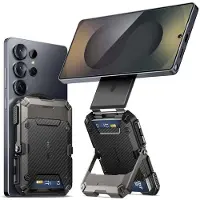 Supcase MagFlip Magnetic Wallet Stand | Geschikt voor Samsung Galaxy en Google Pixel Telefoon | Magnetische Pasjeshouder | Compatibel met MagSafe | Portemonnee voor 5 Pasjes | Standaard | Carbon Zwart
