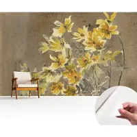 Wallfluent Zelfklevend Behang - Zonnig boeket Zelfklevend fotobehang - 416x254 cm - Bruin Zelfklevend Behang - Plakklare achterzijde - Voor de slaapkamer, woonkamer en hal Zelfklevend Behang