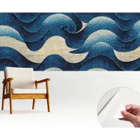 Wallfluent Zelfklevend Behang - Blauwe golven Zelfklevend fotobehang - 250x104 cm - Marine Zelfklevend Behang - Herpositioneerbaar - Voor de woonkamer, slaapkamer en kantoor Zelfklevend Behang
