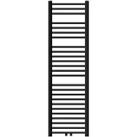 LuxeBath badkamer radiator Sahara 400x1500 mm zwart mat rechte middenaansluiting + aansluitset met thermostaat recht door vloer chroom, radiator handdoekwarmer handdoekdroger handdoekverwarmer