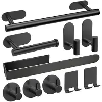 Famanu – Handdoekenrek zonder boren, set van 10 stuks, hoogwaardige roestvrijstalen zelfklevende haken, ideaal voor badkamer, toilet, keuken en kantoor, kleur zwart