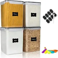 Famanu – Set van 4 luchtdichte opbergpotten van 5,2 liter, BPA-vrije bewaarbakken voor meel, suiker, rijst en bakbenodigdheden, inclusief deksels en labels