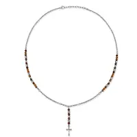 Frank 1967 7FN-0091 – Ketting Heren – Kruis Ketting – Geel Tijgeroog – Roestvrij Staal – 50+10 cm – Cadeau voor Mannen
