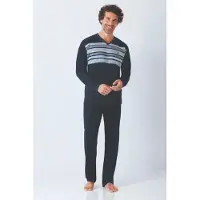 Hajo Klima-komfort heren pyjama marine blauw | Maat 60