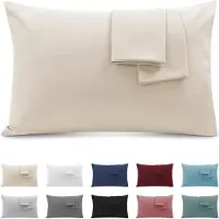 Famanu – Set van 2 kussenslopen van 50 x 90 cm, premium microfiber, hypoallergeen, beige
