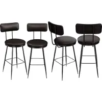 Happiq Barstoel Set 4 Stuks - Modern Design met Rugleuning en Zwarte metalen Poten - Zwart PU Kunstleer - voor Bar Eetkamer Keuken
