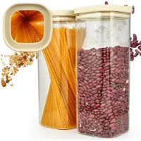 Famanu – Set van 2 voorraadpotten met deksel van stevig borosilicaatglas, luchtdicht en stapelbaar, voor keukenopslag, 2 x 2000 ml