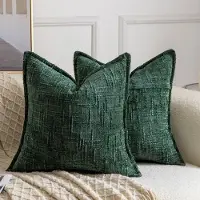 Famanu – Set van 2 chenille kussenhoezen, 50 x 50 cm, groen, voor boho stijl decoratie