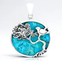 Cavill - Ovaal Sterling Zilveren Hanger - 13,536 ct Blauwe Kingman Mohave Turkoois - Geoxideerd Zilver - Elegant Natuur Design