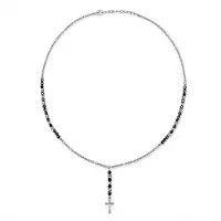 Frank 1967 7FN-0092 Heren Ketting – Afrikaanse Turkoois & Zwarte Agaat Kralen – Kruis – 50+10 cm