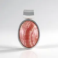 Cavill - Zilveren Hanger - 925 Sterling Zilver Platina Coating - Rhodochrosiet Ovaal Cabochon 11,64 ct - Elegante MONOSONO Collectie
