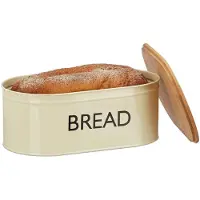 Famanu – Brooddoos retro XL met bamboe deksel, 8 liter, metaal, : 14 x 36 x 20 cm, ronde broodmand in beige/natuur