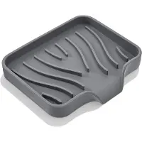 Famanu – Sponshouder voor gootsteen, 10,9 x 9,9 cm siliconen zeephouder met drainage, multifunctioneel voor badkamer en keuken, grijs