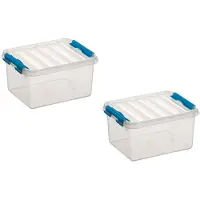 Sunware 6x stuks q-line opberg box/opbergdoos - 2 liter - 20 x 15 x 10 cm - kunststof - opslagbox - transparant/blauw