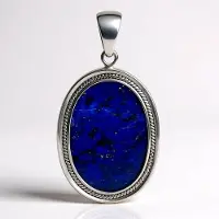 Cavill - Zilveren Hanger 925 Sterling - Ovale Lapis Lazuli 6,921 ct uit Afghanistan - Geoxideerd - Handgemaakt Luxe Sieraad - Blauwe Edelsteen