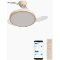 Create - Plafondventilator 40W stil met intrekbare bladen met licht - Ø91cm - Zand - WIFI + afstandsbediening - WIND CLEAR STUDIO