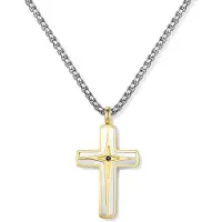 Frank 1967 7FN-0094 – Ketting Heren – Kruis Ketting – Goudkleurig Roestvrij Staal – 50+10 cm – Cadeau voor Mannen