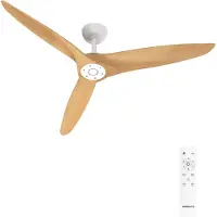 Create - Stille plafondventilator 100% hout 40W (Ø132cm) - Geen licht - Afstandsbediening - 6 snelheden - Programmeerbaar - WIND CENTURY