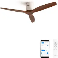 Create - Plafondventilator silent 100% hout 40W (Ø132cm) - Geen licht - WIFI + Afstandsbediening - 6 snelheden - Programmeerbaar - WIND CALM NATURAL WOOD