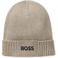 BOSS Beanie van katoenmix met logo in rubberprint