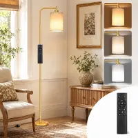 Rosikey LED-vloerlamp goud met afstandsbediening, 3000-6500K, dimbaar van 20-100%, 12W leeslamp met lampenkap, moderne hoeklamp voor woonkamer/slaapkamer/kantoor