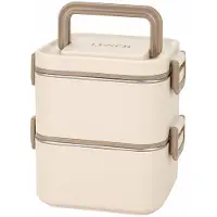 VHV - Bento Lunchbox 2 Lagen - 700 ml met Lepel en Lekvrij Deksel - Voor Kantoor, School en Wandelen - Beige