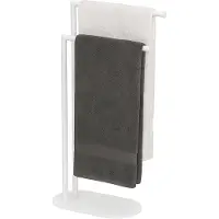 Famanu – Handdoekrek met 2 stangen, staand model van metaal, wit, afmetingen 78,5 x 38,5 x 17 cm, ideaal voor het ophangen van handdoeken in badkamer of keuken
