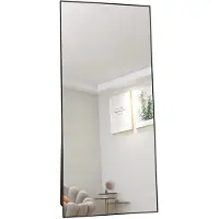 Happiq Grote Staande Wandspiegel 180x80 cm - Volledig Lichaamsbeeld, met en metalen Frame - Zwart, Gehard Glas