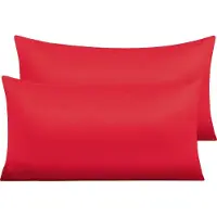 Famanu – Set van 2 satijnen kussenslopen met ritssluiting, superzacht en onderhoudsvriendelijk, 40 x 80 cm, rood