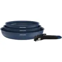 Arthur Martin Set of 3 frying pans - Suitable for all hobs including induction - - AM2033 - Ceramic coating - ? 20-24-28 cm + removable handle - Blue