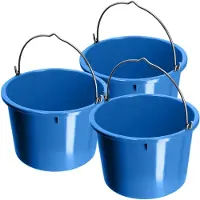 Kadax Bouwemmer 20 liter, mortelemmer van kunststof met handvat van zinkdraad, emmer, cementemmer, mortelbak, poetsemmer, wateremmer, tuinemmer, kunststof emmer (blauw, 3 stuks)