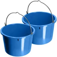 Kadax kunststof bouwemmer, mortelemmer met zinkdraad handvat, emmer, cementemmer, mortelemmer, gipsemmer, wateremmer, tuinemmer, kunststof emmer (20L 2 stuks blauw)