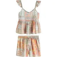 Next Korte pyjama blauw / groen / lichtoranje / pink