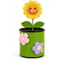 OEM - Pennenhouder Zonnebloem - Gehaakte Bloempot met Buigbare Steel - Groen - Bureau, Make-uptafel en Kinderkamer