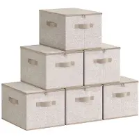 Songmics Set van 6 opvouwbare opbergdozen – Non-woven stof – Rustiek bruin – Met deksels en handvatten