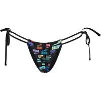 Puma Dames Tanga Graphic Print Bikinibroek met Zijden Veters (Zwart/Multikleur)