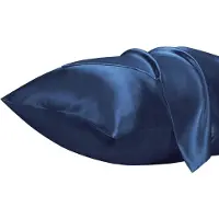 Famanu – Set van 2 satijnen kussenslopen 50 x 80 cm, navy blauw, ademend en onderhoudsvriendelijk, met envelopsluiting