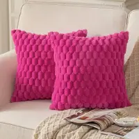 Famanu – Set of 2 Pink Red Super Soft Decorative Plush Pillowcase Pillowcase 50 x 50cm Wool Velvet Dekokissenbezüge Cushion Covers Sofa Cushion Dekokissen fluffy for Sofa Sofa Bed Living Room