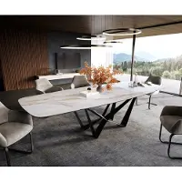 DELIFE Eettafel Edge bootvorm 200-300x120 cm keramiek Onyx Pearl Spider platstaal zwart uitschuifbaar