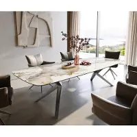 DELIFE Eettafel Edge Boot 300x120 cm Keramiek Minas Melange Wit-Beige Zenthara hoekig Roestvrij staal