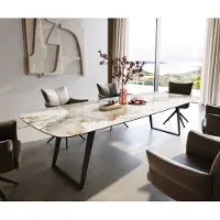 DELIFE Eettafel Edge Boot 300x120 cm Keramiek Minas Melange Wit-Beige Metaal Schräg Zwart