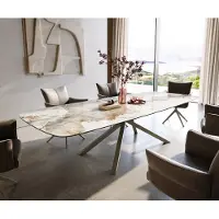 DELIFE Eettafel Edge Boot 300x120 cm Keramiek Minas Melange Wit-Beige kruisonderstel Rechthoek Effectafwerking Titan