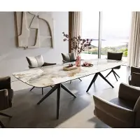 DELIFE Eettafel Edge Boot 300x120 cm Keramiek Minas Melange Wit-Beige Estelar rond Metaal Zwart