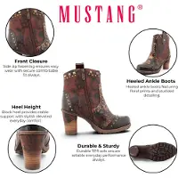 Mustang dames bruine bloemrijke enkellaarzen met hakken - M0162012