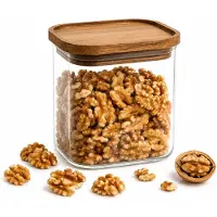 Spies Online Glazen Voorraadpot 600 ml – Rechthoekige Bewaarpot met Houten Deksel – Voorraadbus voor Suiker, Koffie, Thee, Noten en Snoep – Transparant/Bruin