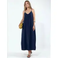 Busem Dames Effen Maxi Slip Jurk