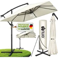 Tillvex Aluminium Parasol rechthoekig Ø 330 cm + afdekking met zwengel | Zweefparasol met standaard en windscherm, uv-bescherming, waterdicht, 360 graden draaibaar
