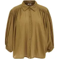 We fashion - Dames blouse van katoen met ballonmouwen - Regular fit - Olijfgroen - Katoen - Maat: XS