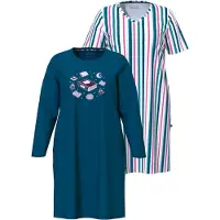 Ulla Popken - Dames - Bigshirts set van 2 ronde hals/V-hals - Donkerpetrol - Maat 42+