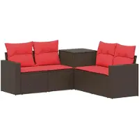 vidaXL Set van 5 tuinmeubels. Bruin en rood. Gemaakt van polyrotan en staal